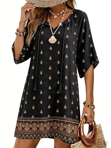 Image of Zeagoo Womens Summer Dress Casual Ruffle Tiered Floral Square Neck Sundresses Beach Boho Mini A-line Dress 2026 with Pockets