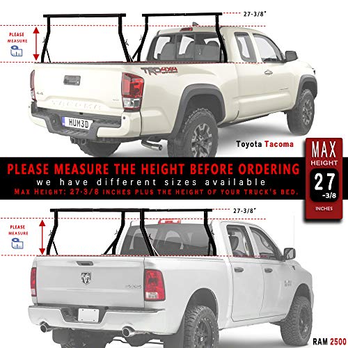 800lbs Capacity Heavy Duty Extendable Universal Pickup Truck Rack Ladder Rack Two-bar Set Matte Black One Pair