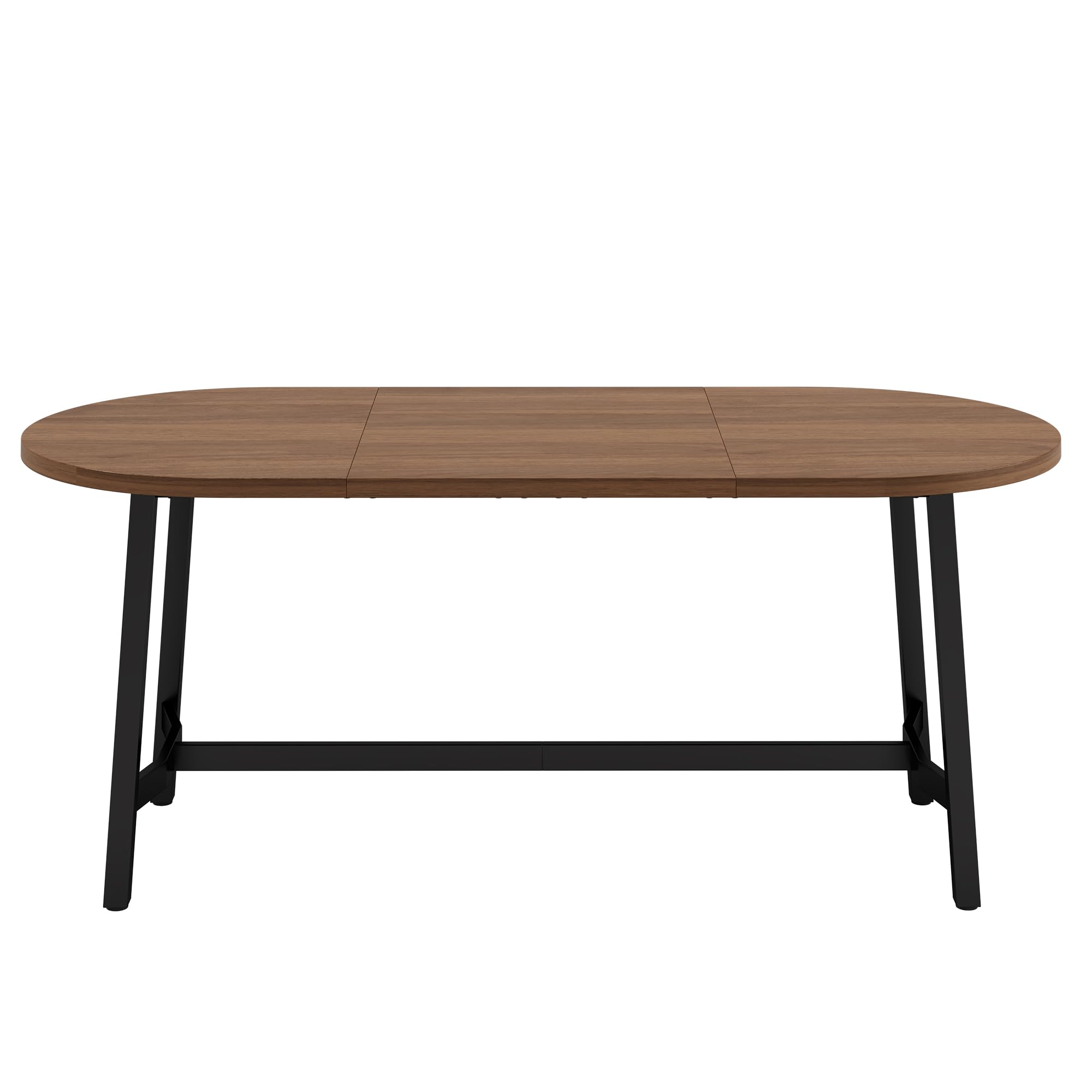 Mesa de comedor 180 x 80 x 75 cm, adecuada para 6 – 8 personas, con esquinas redondeadas, estilo sencillo, patas de mesa de hierro, color nogal, nogal