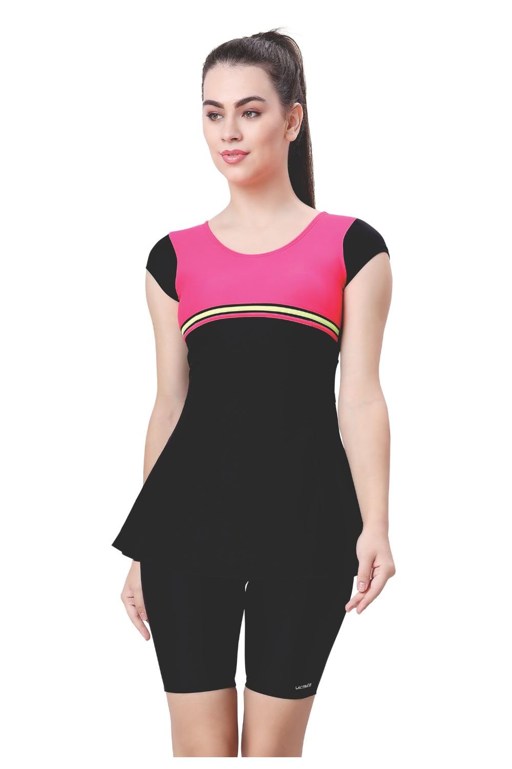 Women's U-Back Swimdress with Boyleg Padded Bust Support for Comfort and Style Black-image-13