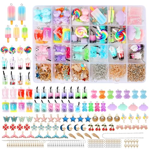 UCAMP 161 PCS DIY Joyería Set para Collar,Colgante Charms Set,Mariposa Colgante Llavero Pendientes Juego,Kit para Hacer Pulseras Kit Para Hacer Pendientes,Regalo Niña 5-13 Años