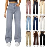 Jeans for Women Fashion Wide Leg Casual High Waisted Stretchy Straight Legs Denim Pants Tummy Control Trousers Gray