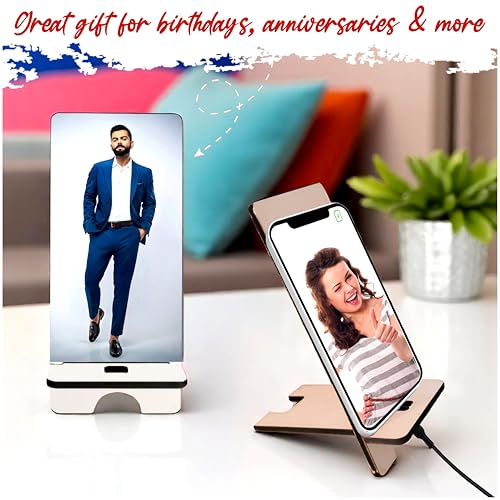 Image of SAVRI Personalized Gifts Wooden Mobile Stand Customized Phone Holder with Photo & Name (3)