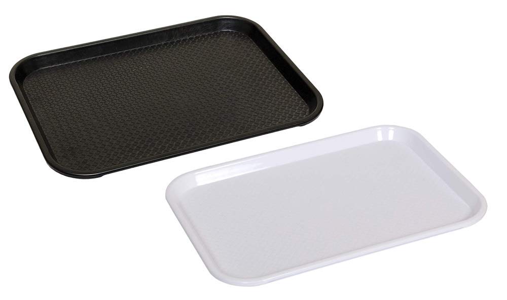 URMILA PLASTICServing Tray Platter Rectangular Shape Plastic Trays for Drink Breakfast Tea Dinner Coffee Salad Food for Dinning Table Home Kitchen 11x14 Inches Set of 2 (Black & White)