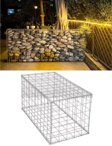 Gabion,Gabion Wall with Cover | Galvanized Steel Gabion Basket | Rock Stone Walls Mesh Cage | Gabion Stone Basket Cage | Gabion Retaining Wall for Outdoor Garden Patio Backyard(30x100x200cm/