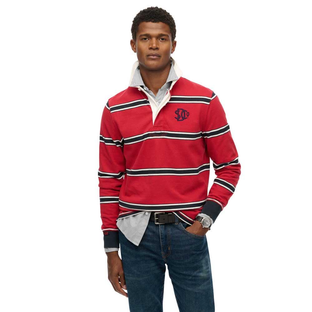 Superdry Vintage Athletic Stripe Rugby Short Sleeve T-Shirt M Red