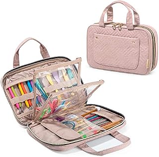 Yarwo Knitting Needles Case (up to 26.9cm), Crochet Hook Organiser Case for Crochet Hooks, Tunisian Crochet Hook, Circular Knitting Needles and Knitting Accessories, Vintage Rose (Bag Only)