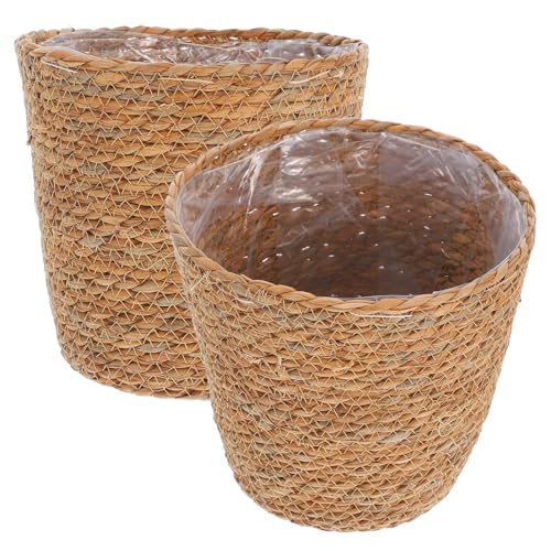 ORFOFE Maceta de Flores Tejidas y Cestas de Almacenamiento de Marinas para Sala de Estar, Juego de 2, Diseño Artesanal Cuerda de Hierba Marina, Multiusos y Decorativas Hogar