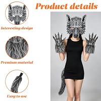 XingRuize 4 Stück Wolf Maske Kostüm Set, Karneval Werwolf Kostüm mit Werwolf Maske, Wolfshandschuhe und Schwanz Set, Halloween Werewolf Costume für Erwachsene Geeignet – Ansicht 3