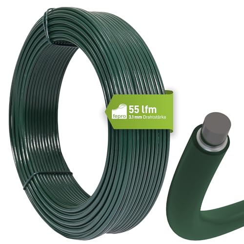 Fepro Spanndraht 3 1 mm x 55 m grün verzinkt und kunststoffbeschichtet - witterungsbeständig ideal für Maschendraht Wildzaun Garten oder basteln