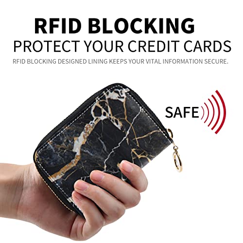 Black Marble with Yellow and White Veins Agate Ripples Luxury Paint Grey Credit Card Coin wallet, RFID Blocking Compact Women Leather Card Holder, Key Change Organizer, Zipper Purse Clutch Pouch2