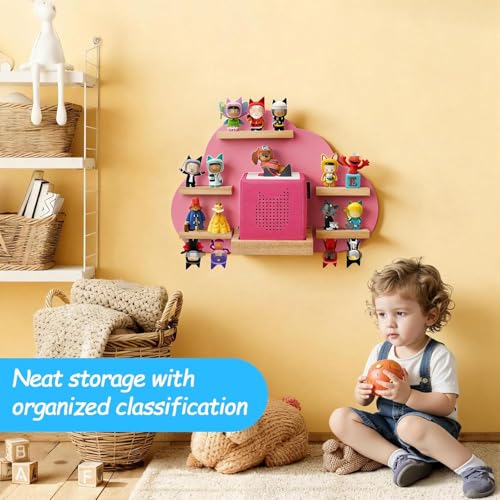 Image of Cloud Toines Shelf, for TonieBox 1 and 2 Tonies Wall Floating Shelf Storage for 12-20 Toine Figures Characters Wall Shelf Magnetic for Tonies Toniebox, Charging Station, Kids Play Room (Pink 2)