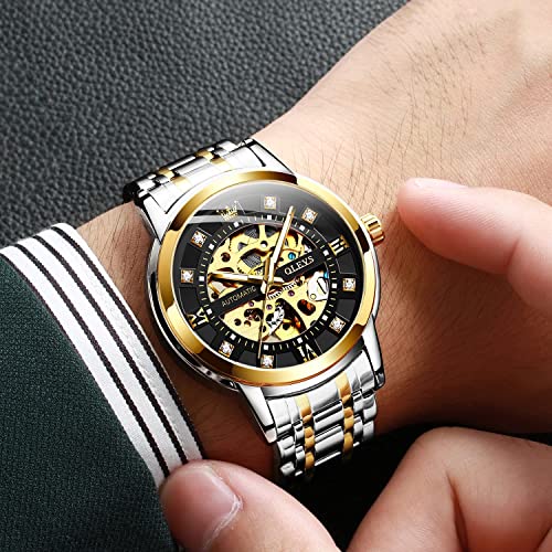 Image of OLEVS Men's Gold Skeleton Watch Automatic Mechanical self Winding Luxury Dress Stainless Steel Waterproof Luminous Wrist Watches