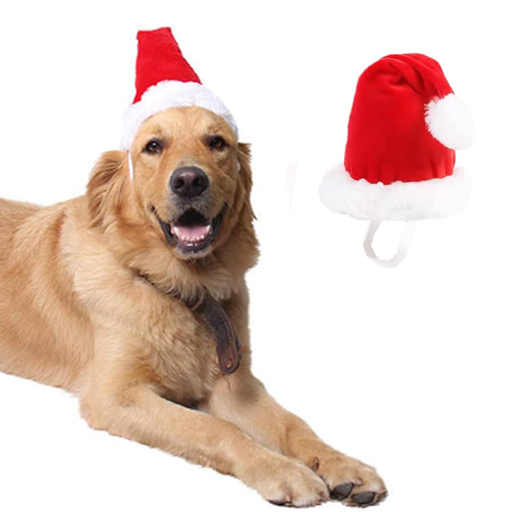 ANIAC Adjustable 3D Christmas Dog Santa Hat for Medium to Large Dogs