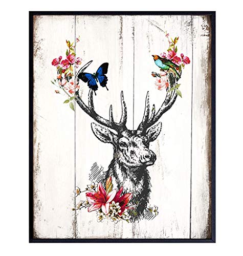 Deer Wall Decor - Deer Wall Art - Deer Decorations - Elk Wall Decor - Elk Wall Art - Unique Gift for Hunters, Hunting Archery Fan, Women - Rustic Wall Art - Shabby Chic Home Decoration - 8x10 Poster