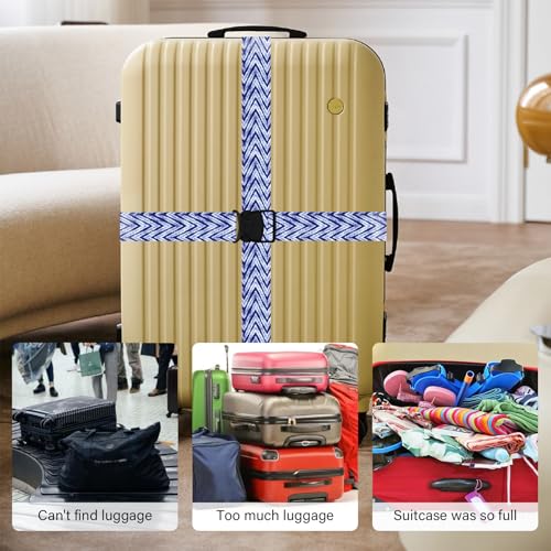 Image of 2 Pack Luggage Straps for Suitcases, Adjustable Travel Belt with Double Lock and Quick Release Buckle, Heavy Duty Nylon Bag Packing Strap, Unique Identifiers Business Travel Accessories-Blue Wave