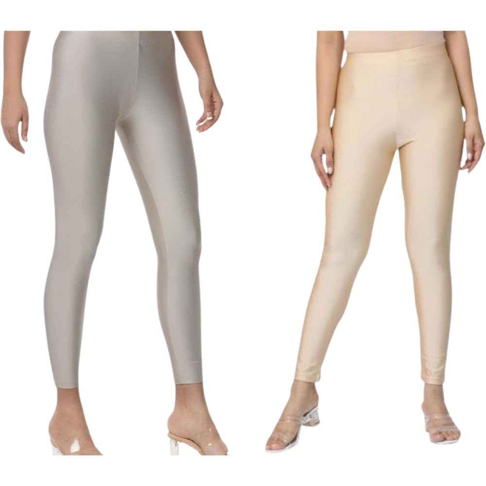 Women’s Shiny Shimmer Ankle Length Leggings Combo Pack of 2 | Stretchable Glossy Spandex Leggings for Women|Stylish Pull-On Leggings-picture-32