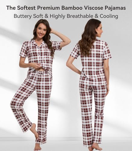 Image of WiWi Viscose from Bamboo Women's Pajamas Set Super Soft Button Down Top and Pants Sleepwear Cooling Pjs S-3X