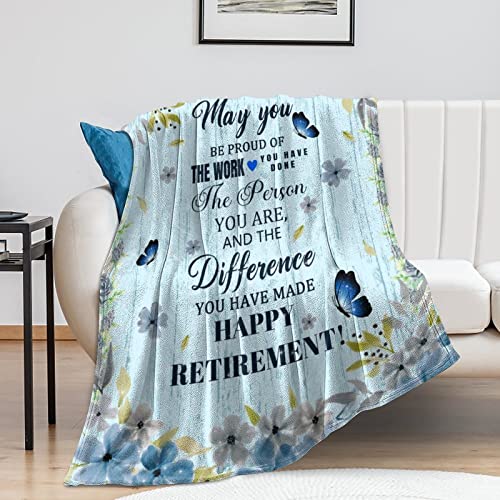 Retirement Throw Blanket - Soft, Fuzzy & Warm - 30x40 Inches Small Blankets for Women, Men - Light Blue Modern Throws Farewell Gift for Coworker