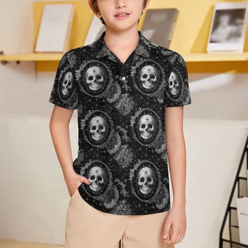 Boys' Classic Polo Shirts Short Sleeve Moisture-Wicking Golf & Tennis Shirts for Youth Teens Flower Skull Head2