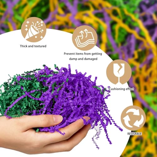 Image of Zankubom 1 /2LB Easter Golden Green Purple Crinkle Cut Paper Shred Filler Great for Gift Wrapping, Basket Fillers, Birthday, Gift Wrapping, Anniversary, Easter Mardi Gras Party Decor Filling Supplies