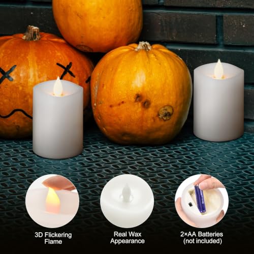 Image of 3x4 Flickering Flameless Candles Set of 3,Real Wax Pillar LED Battery Candles,with Timer,4 inch Flameless Candles with Remote,for Holiday Home Decor,White