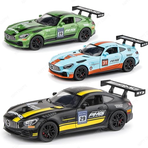 Image of Die-Cast Car Model 1:32 Scale AMG GT3 | Alloy Metal Car with Openable Doors, Hood & Trunk | LED Headlight & Taillight with Sound | Pull Back & Go Toy for Kids & Collectors