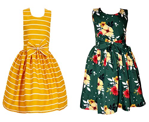 Image of Casual Frock for Baby Girls,Blue Printed and Olive Printed,Pack of 2