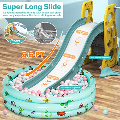 Amictoy Toddler Slide And Swing Set, 6 In 1 Kids Climber Slide Playset For Toddlers Age 1-3, Freestanding Baby Slide Indoor Outdoor Playground W/Basketball Hoop, Swing And Ball Pool #TOP2