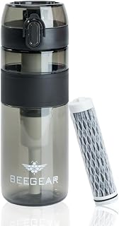 BEE GEAR Filtering Water Bottle | USA-Made Ahlstrom Filter & Tritan™ | Portable Filtration for Camping, Hiking & Outdoors | BPA-Free, Leak-Proof & Eco-Friendly, Smoke Grey(Black)
