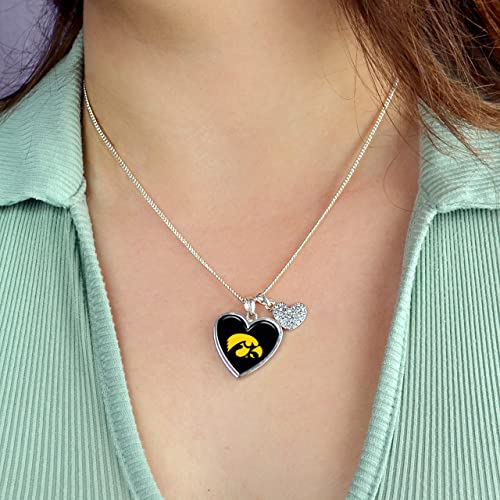 Iowa Hawkeyes Amara Crystal Heart Silver Chain Necklace Jewelry Gift, Black2