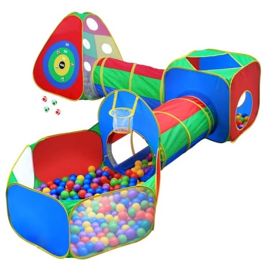 5pc Kids Ball Pit Tents and Tunnels, Toddler Jungle Gym Play Tent with Play Crawl Tunnel Toy, for Boys babies infants Children, Pit Balls NOT Included, Indoor Outdoor Gift, Target Game w/ 4 Dart Balls