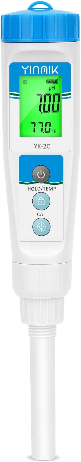 YINMIK pH Meter with Flat Surface Electrode to Measure pH of Liquids Semi-Solids e.g. Hydroponic Nutrient, Wort in Beer Brewing, Lotions and Creams Cosmetic, Durable Tester with Protective Sensor Cap