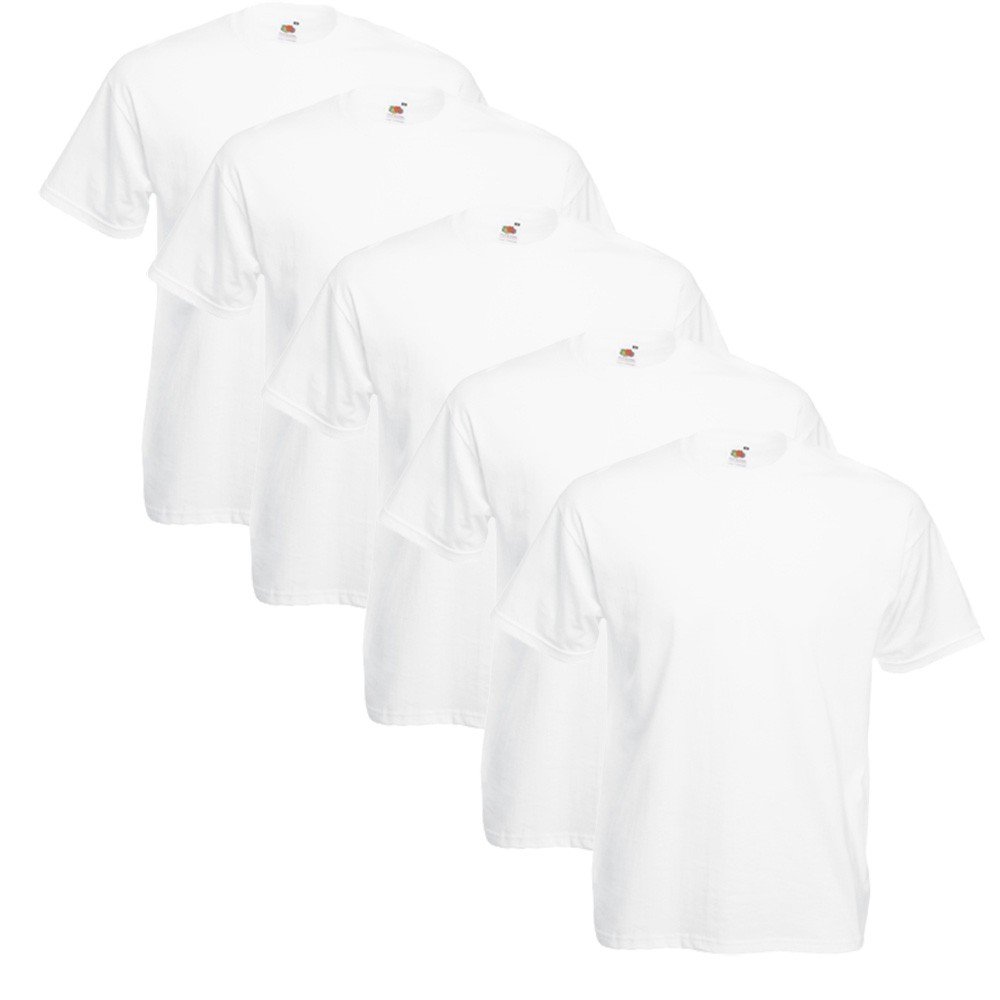 Fruit of the Loom Pack of 5 Value Weight T-Shirts, White, L