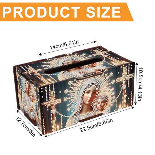 Image of DIY Religious Diamond Painting Tissue Box, Virgin Mary and Jesus Diamond Art Wooden Tissue Holder, Decorative Rhinestone Tissue Box Cover Craft Kit for Home, Prayer Room or Faith-Based Decor