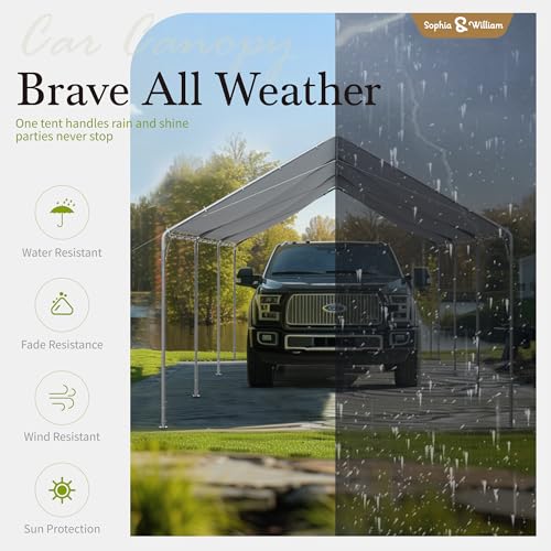 Carport Car Port Canopy 12x20 ft Heavy Duty, Portable Garage Shelter Logic Car Tents Carpas para Carros All Weather for Truck Boat, Galvanized Steel Frame Carports Height Adjustable White