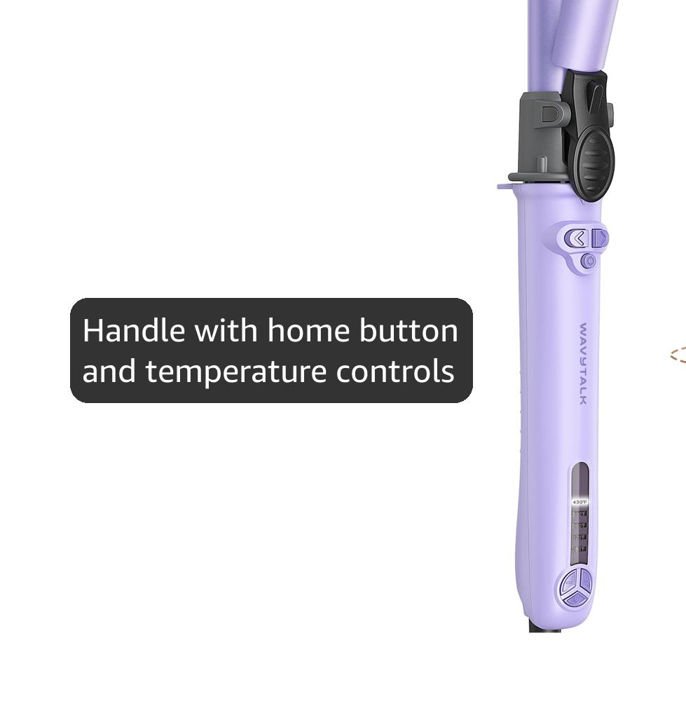 Wavytalk 1 Inch Rotating Curling Iron, Curl Cycle, Automatic Curling Wand for Long Hair, Get Effortless Beach Waves with Self Spinning Barrel up to 430°F with Home Button, Dual Voltage, Purple