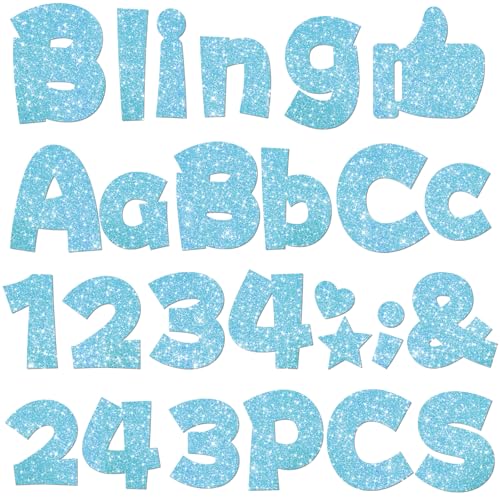 Image of 243 Pcs Glitter Bulletin Board Letters, Numbers and Punctuation 4 Inch | Cut Out Letters for Bulletin Board Decorations, Poster Board Letters Alphabet Cutouts for Classroom Wall Decor (Light Blue)