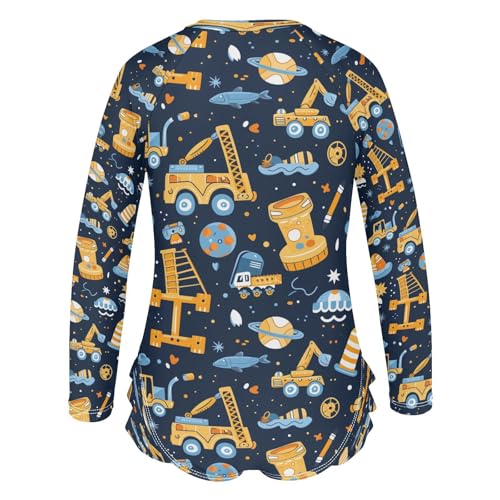 Cartoon Excavator A Girls Long Sleeve Swimsuits One Piece Zipper Bathing Suit UPF 50+ Rashguard Swimwear3