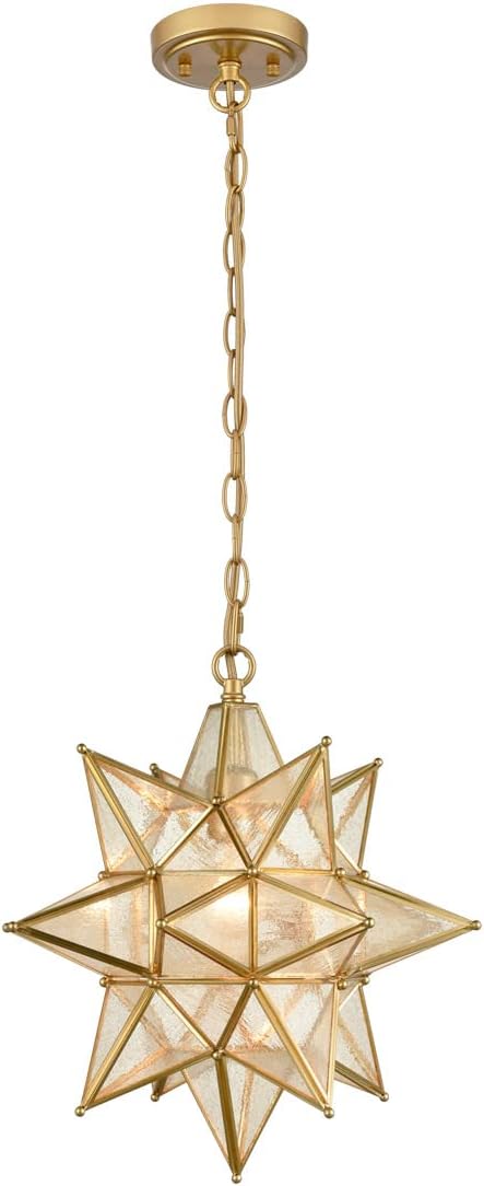 Geometric Gold Seeded Glass Star Pendant Light