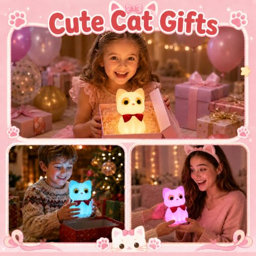 Image of OkiyiD Cat Night Light, Cute Silicone Squishy Cat Lamp for Girls Gifts,