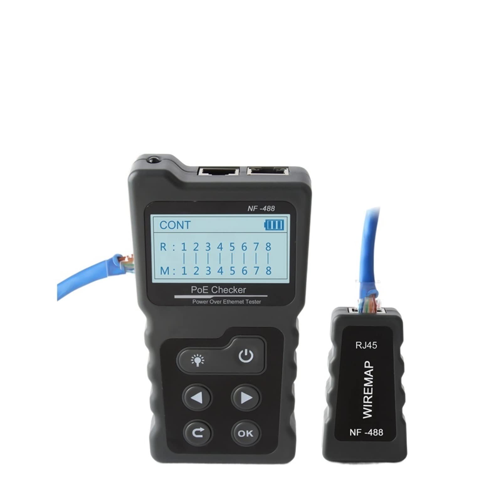 Buscador de Pernos Probador de Cable de Red LCD Multifuncional Probador de Voltaje y Corriente PoE con probador de Cable Escáner de Pared de buscador de Pernos NF-488