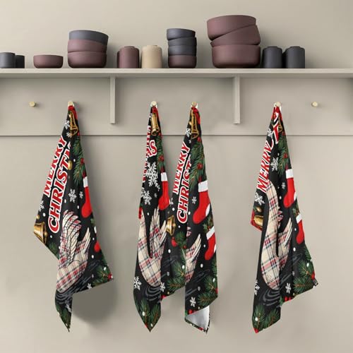 Juego de 6 paños de cocina de algodón y microfibra a cuadros, trapos absorbentes de 28x18" 5