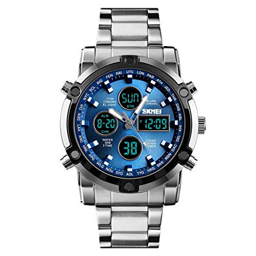 Herren Digitaluhr Multifunktionale Outdoor-Uhr Doppelanzeige Leucht Sport Elektronische Uhr 50M Tiefe wasserdichte Edelstahlschnalle Countdown