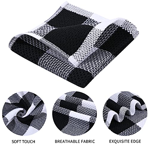 Mordimy 100% Cotton Waffle Weave Plaid Dish Cloths, 12 X 12 Inches, Super Soft And Absorbent Quick Drying Buffalo Check Dish Rags For Kitchen, 6-Pack, Black & White #TOP1
