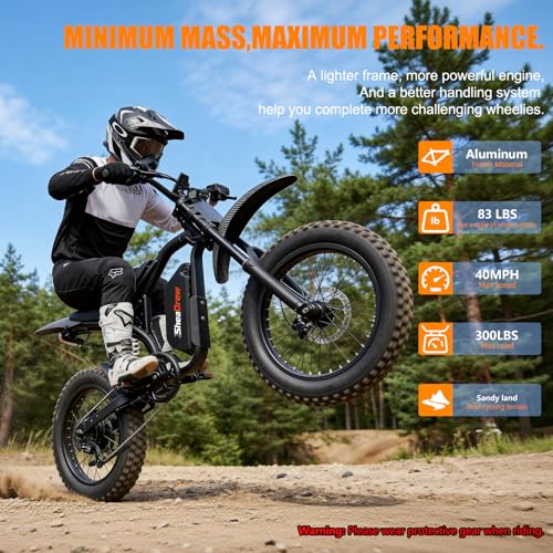 Image of Electric Dirt Bike for Adults 3000W Motor, 40 MPH, 48V Removable Battery, Full Suspension, Hydraulic Brakes, Off-Road All-Terrain Ebike