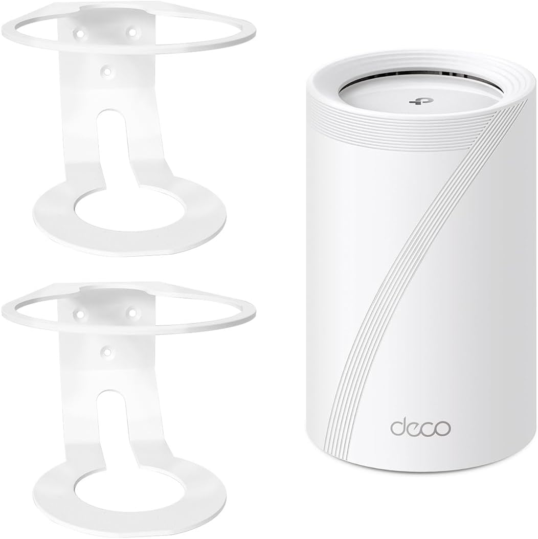 Compatible Wall Mount Deco WiFi 7 Wall Mount, 2 PACK Sturdy Metal Made Mount Stand Holder for DecoBE75/BE85/BE95/BE17000/BE22000/ Whole Home Mesh WiFi 7 Space-Saving Wall Hanging Bracket Holder