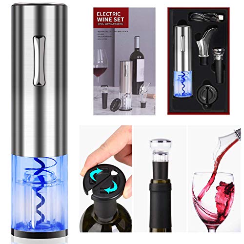 Tire-bouchon electrique rechargeable Colisal Ouvre-bouteille de vin avec capsules de coupe-papier verseur bouchon de vin sous vide et boîte-cadeau de câble de données