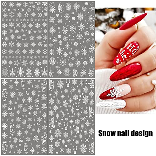 Snowflake Nail Art Stickers Decals - 8 Sheets 3D White Snowflakes Sticker For Nails Art Accessories Xmas Snow Flake Transfer Foil Decal Manicure Snow Winter Self-Adhesive Christmas Nail Decorations #TOP6