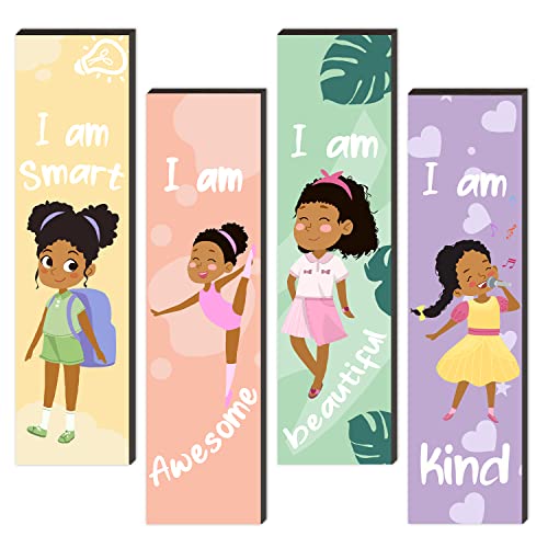 Image of SHLINCO Set of 4 Inspirational Black Girl Wall Decor, Wall Art Inspirational Quotes, Black Girl Themed Room Hangings, Perfect for Girls Kids Bedroom Playroom Decor